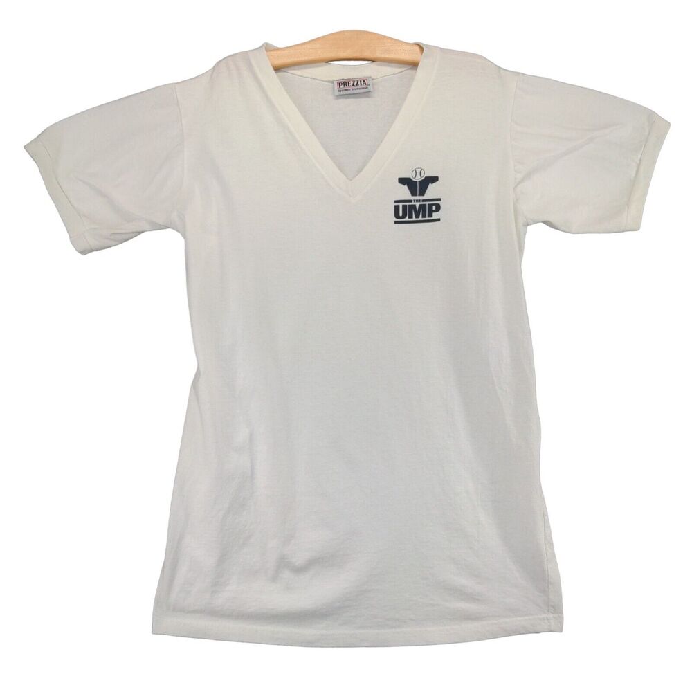 Vintage Prezzia The UMP V Neck T Shirt Size 2XL White Logo Made in USA